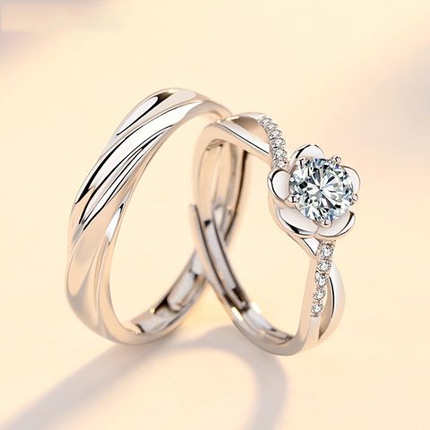 Wholesale Lady Flower Sterling Silver Inlay Zircon Open Ring