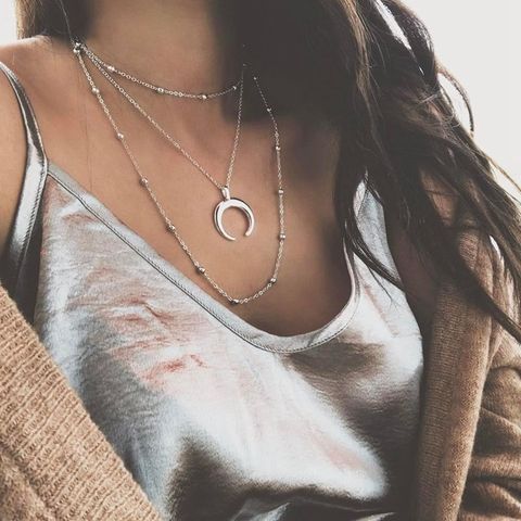 Fashion Bead Chain Sweater Chain Horn Three-layer Long Necklace