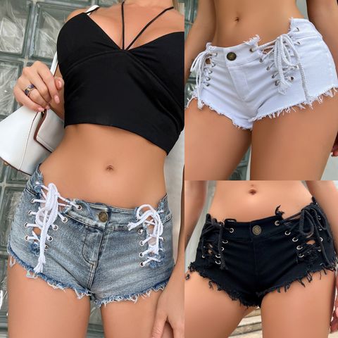 Women's Daily Casual Solid Color Shorts Patchwork Jeans