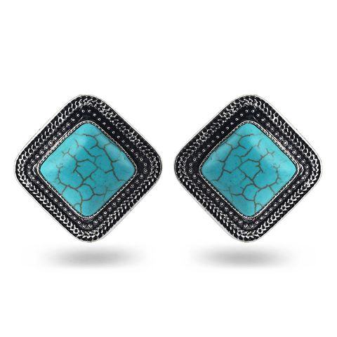 Casual Ethnic Style Square Alloy Plating Hollow Out Inlay Artificial Gemstones Women's Ear Studs