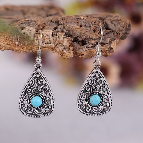 Ethnic Style Geometric Alloy Inlay Turquoise Women's Drop Earrings