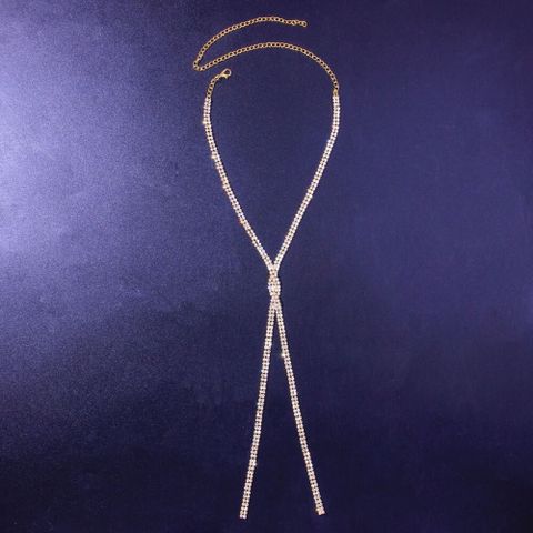 Elegant Geometric Alloy Tassel Plating Chain Rhinestones Women's Long Necklace