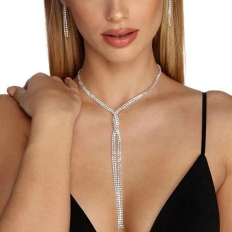 Elegant Geometric Alloy Tassel Plating Chain Rhinestones Women's Long Necklace