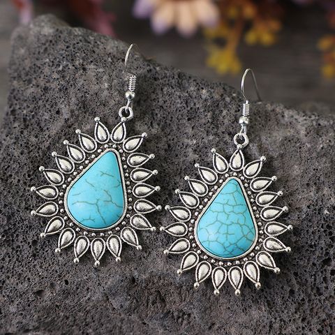 Ethnic Style Water Droplets Alloy Inlay Turquoise Women's Drop Earrings