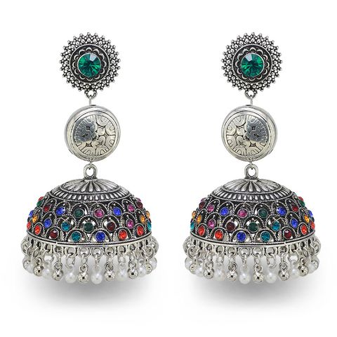 Ethnic Style Round Bell Imitation Pearl Alloy Inlay Rhinestones Women's Drop Earrings
