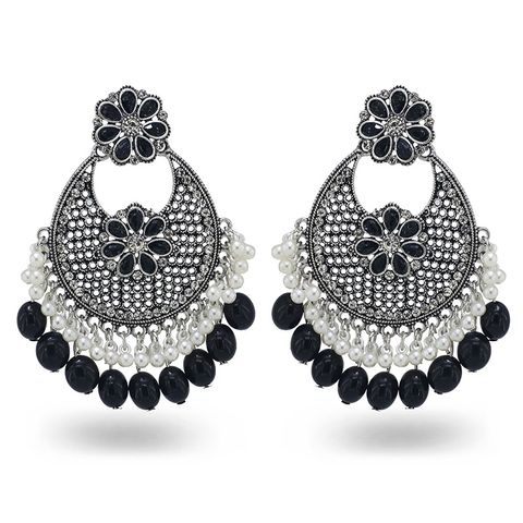 Retro Flower Alloy Plating Inlay Artificial Pearls Rhinestones Women's Drop Earrings