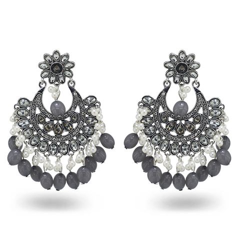 Ethnic Style Water Droplets Flower Imitation Pearl Alloy Agate Inlay Rhinestones Women's Drop Earrings