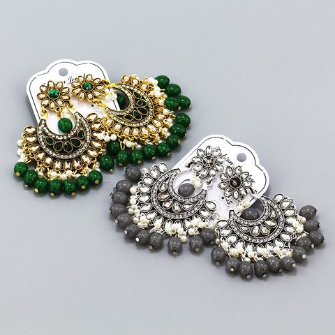 Ethnic Style Water Droplets Flower Imitation Pearl Alloy Agate Inlay Rhinestones Women's Drop Earrings