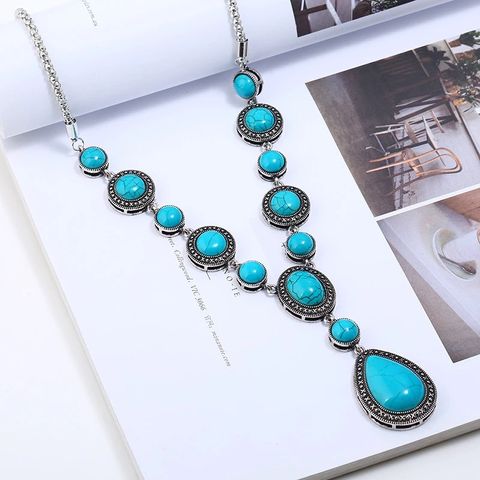 Retro Geometric Alloy Turquoise Plating Women's Pendant Necklace