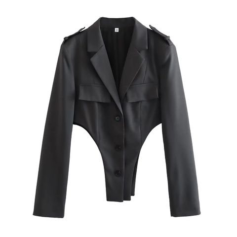 Women's Streetwear Solid Color Polyester Pocket Patchwork Blazer Suits