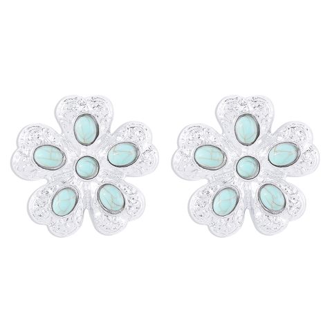 Elegant Retro Flower Alloy Turquoise Inlay Turquoise Women's Ear Studs