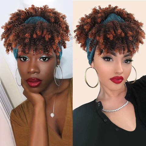 Women's African Style Stage Street High Temperature Wire Bangs Short Curly Hair Wigs