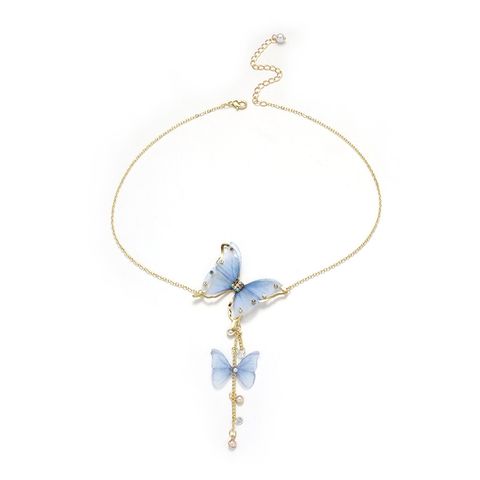Simple Style Butterfly Alloy Inlay Rhinestones Women's Pendant Necklace