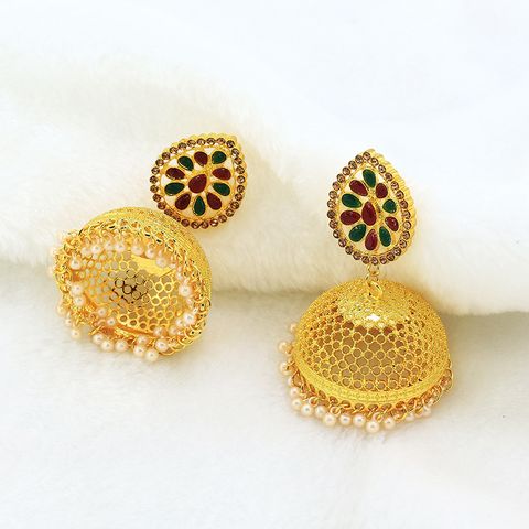 Vintage Style Water Droplets Bell Imitation Pearl Alloy Patchwork Inlay Rhinestones Women's Drop Earrings