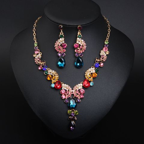 Lady Flower Artificial Gemstones Artificial Crystal Alloy Wholesale Earrings Necklace