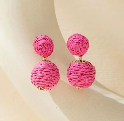 Bohemian Ball Raffia Handmade Women's Drop Earrings