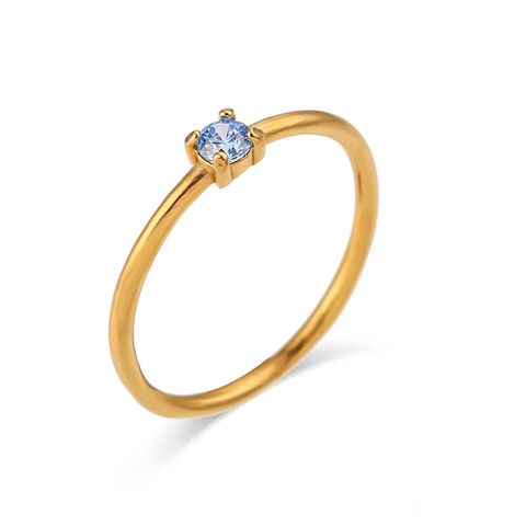 304 Stainless Steel 18K Gold Plated Elegant Simple Style Plating Inlay Round Birthstone Zircon Rings
