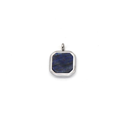 Retro Simple Style Square Titanium Steel Inlay Natural Stone Charms Pendant Necklace
