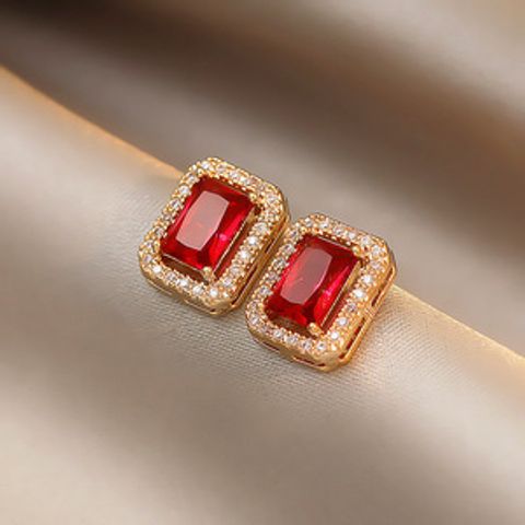 Retro Square Oval Water Droplets Alloy Rhinestone Women's Earrings 1 Pair