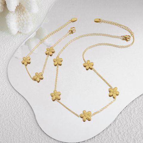 Sweet Flower Titanium Steel Plating 18k Gold Plated Bracelets Necklace