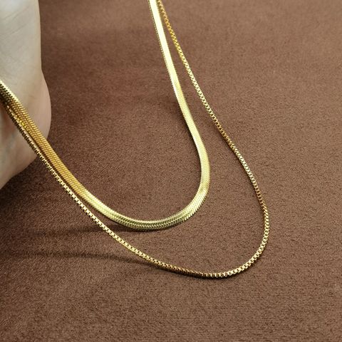 Casual Vintage Style Solid Color Titanium Steel Plating 18k Gold Plated Layered Necklaces