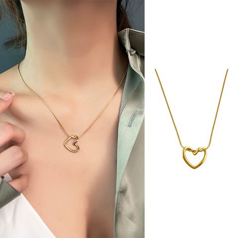 304 Stainless Steel 18K Gold Plated Simple Style Plating Heart Shape Pendant Necklace