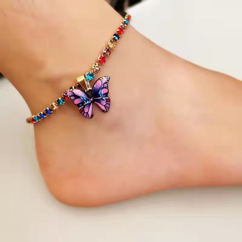 Wholesale Jewelry Vacation Beach Butterfly Alloy Artificial Gemstones Anklet