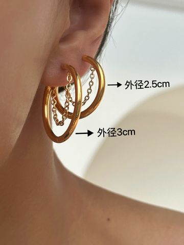 1 Pair Simple Style Solid Color Titanium Steel Plating Chain Hoop Earrings