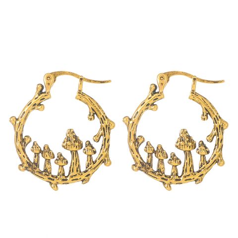 Vintage Style Mushroom Alloy Plating 14k Gold Plated Women's Hoop Earrings