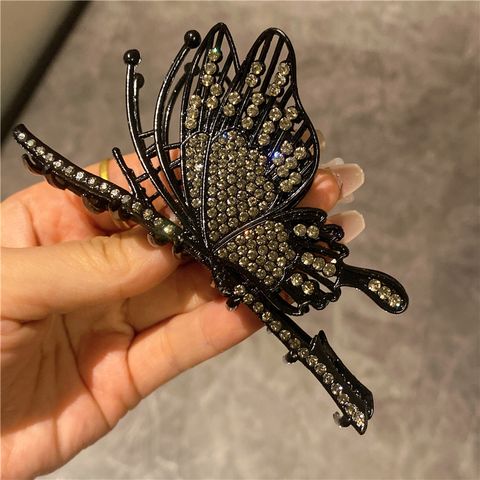 Elegant Butterfly Alloy Inlay Artificial Diamond Hair Claws