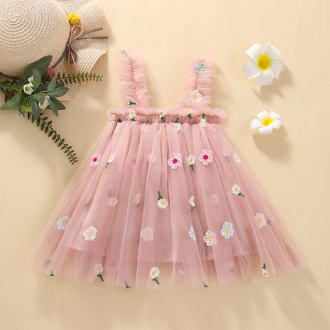 Casual Princess Solid Color Flower Cotton Girls Dresses