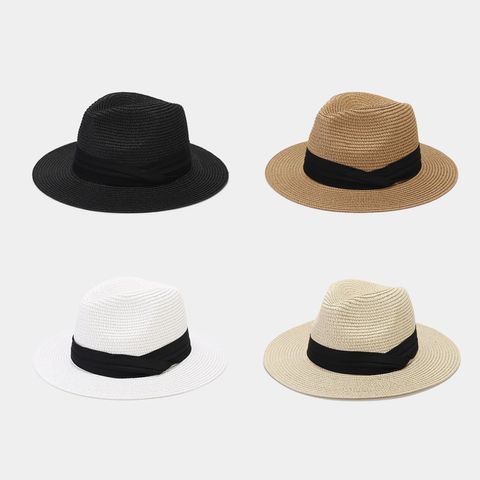 Women's Elegant Basic Solid Color Big Eaves Straw Hat
