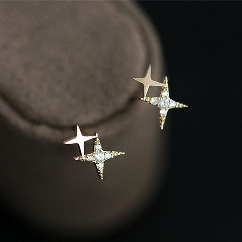 1 Paar Einfacher Stil Stern Überzug Inlay Sterling Silber Zirkon Ohrstecker