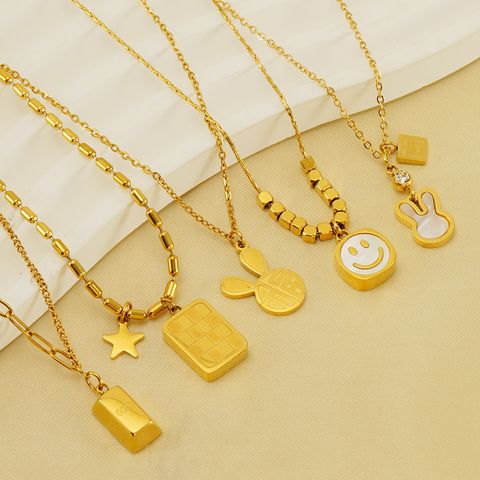 304 Stainless Steel 18K Gold Plated Cute Modern Style Plating Inlay Rabbit Word Shell Pendant Necklace