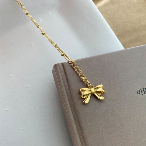 304 Stainless Steel 18K Gold Plated IG Style Plating Bow Knot Necklace