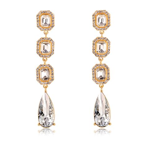 Lady Water Droplets Alloy Inlay Rhinestones Glass Women's Dangling Earrings