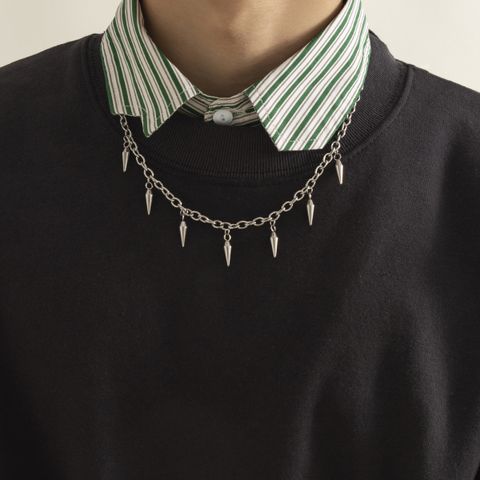 Gothic Hip-hop Solid Color Titanium Steel Polishing Rivet Men's Long Necklace Necklace