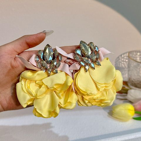 Original Design Flower Cloth Handmade Inlay Artificial Gemstones Women's Ear Studs
