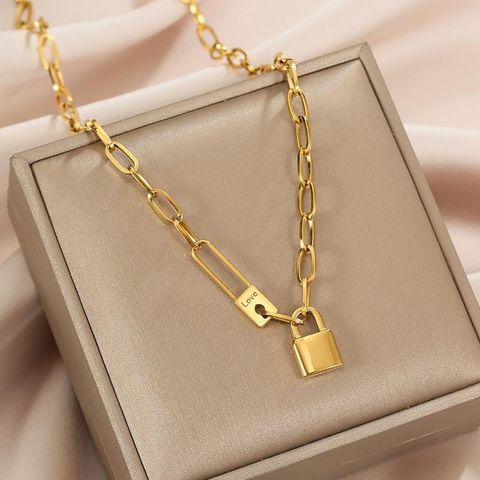304 Stainless Steel 18K Gold Plated Korean Style Plating Letter Lock Necklace