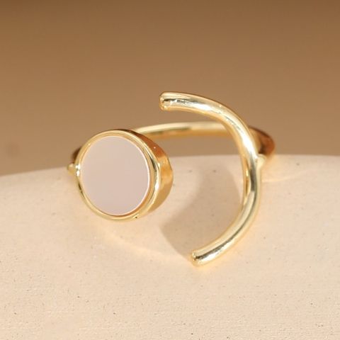 Elegant Luxurious Classic Style Geometric Copper Plating Inlay Shell Zircon 14k Gold Plated Open Ring