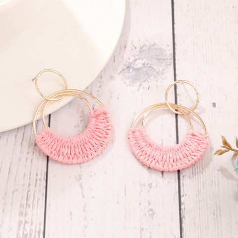1 Pair Vacation Beach Circle Solid Color Braid Iron Drop Earrings