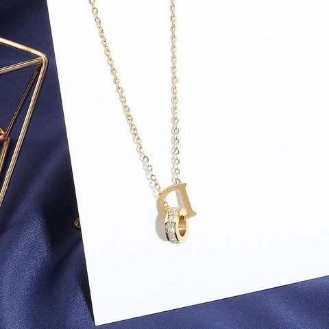 304 Stainless Steel 18K Gold Plated Elegant Lady Simple Style Plating Letter Artificial Rhinestones Pendant Necklace