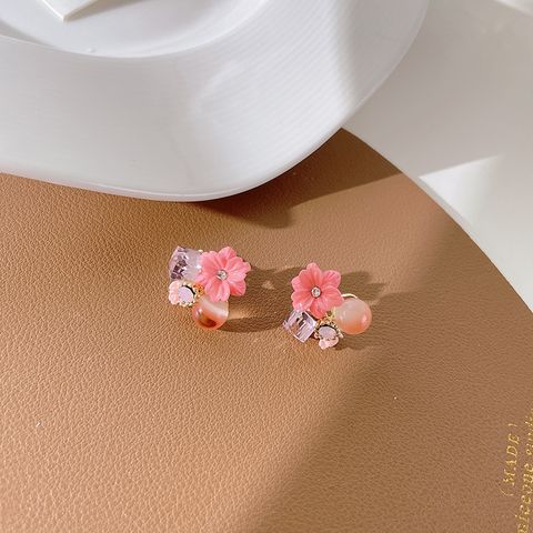 Elegant Lady Flower Arylic Plating Inlay Opal Women's Ear Studs