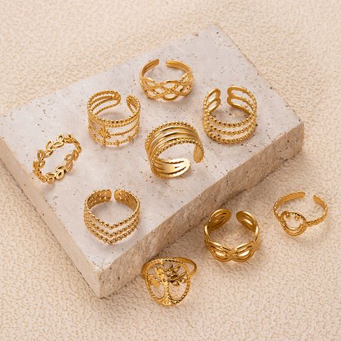 Ig Style Retro Geometric Stainless Steel Plating Hollow Out 18k Gold Plated Open Ring