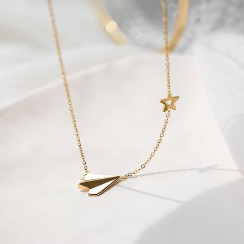 304 Stainless Steel 18K Gold Plated Simple Style Plating Star Airplane Necklace