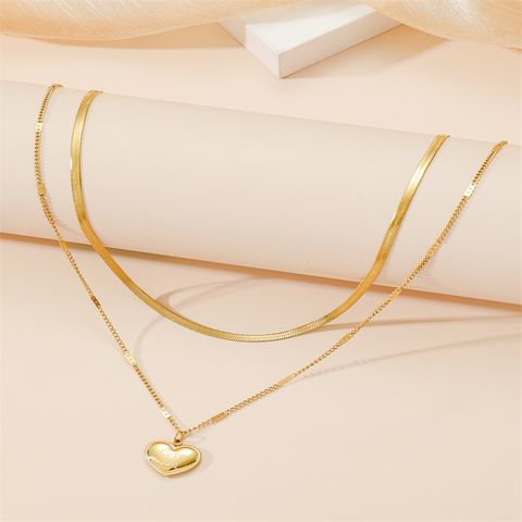 Lady Heart Shape Titanium Steel Plating Gold Plated Layered Necklaces