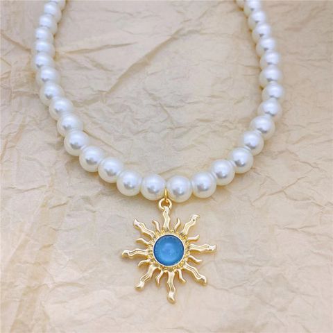 Elegant Sun Artificial Pearl Alloy Beaded Plating Inlay Artificial Gemstones Women's Pendant Necklace