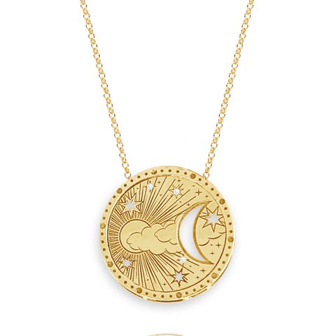 201 Stainless Steel 304 Stainless Steel Gold Plated Retro Simple Style Plating Hollow Out Sun Moon Pendant Necklace