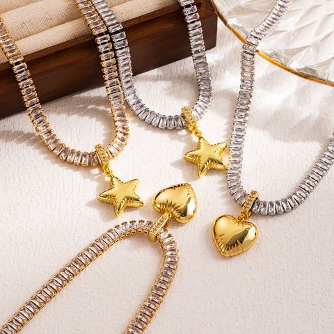 Elegant Glam Pentagramm Herzform Kupfer 18 Karat Vergoldet Zirkon Halskette Mit Anhänger In Masse