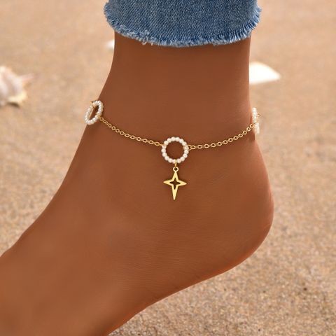 Beach Pastoral Simple Style Star Copper Beaded 18K Gold Plated Women's Anklet